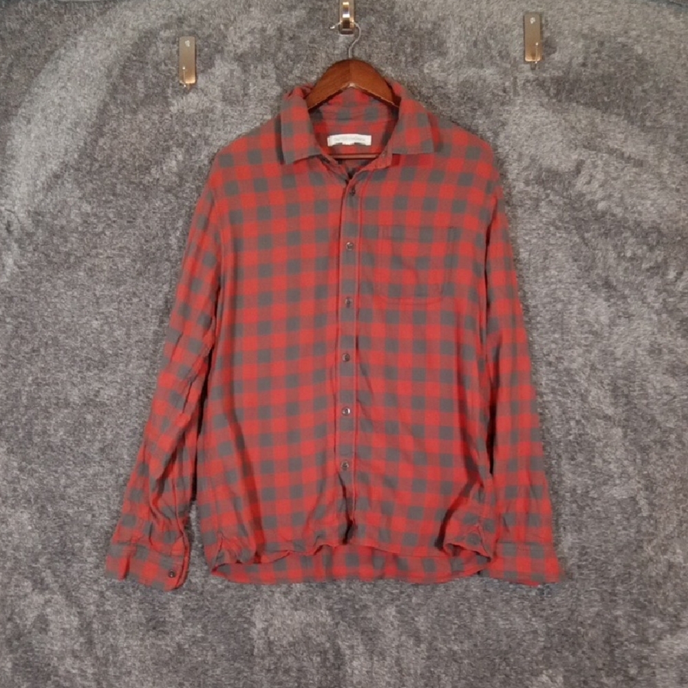 Outerknown Red and Black Plaid Casual Shirt Button Up Organic Cotton Mens Large